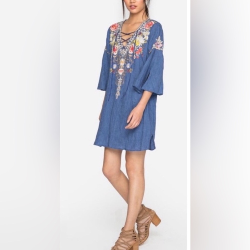Johnny Was Workshop Kitti Lace Up Dress. 100% Linen. Size M - Picture 3 of 7